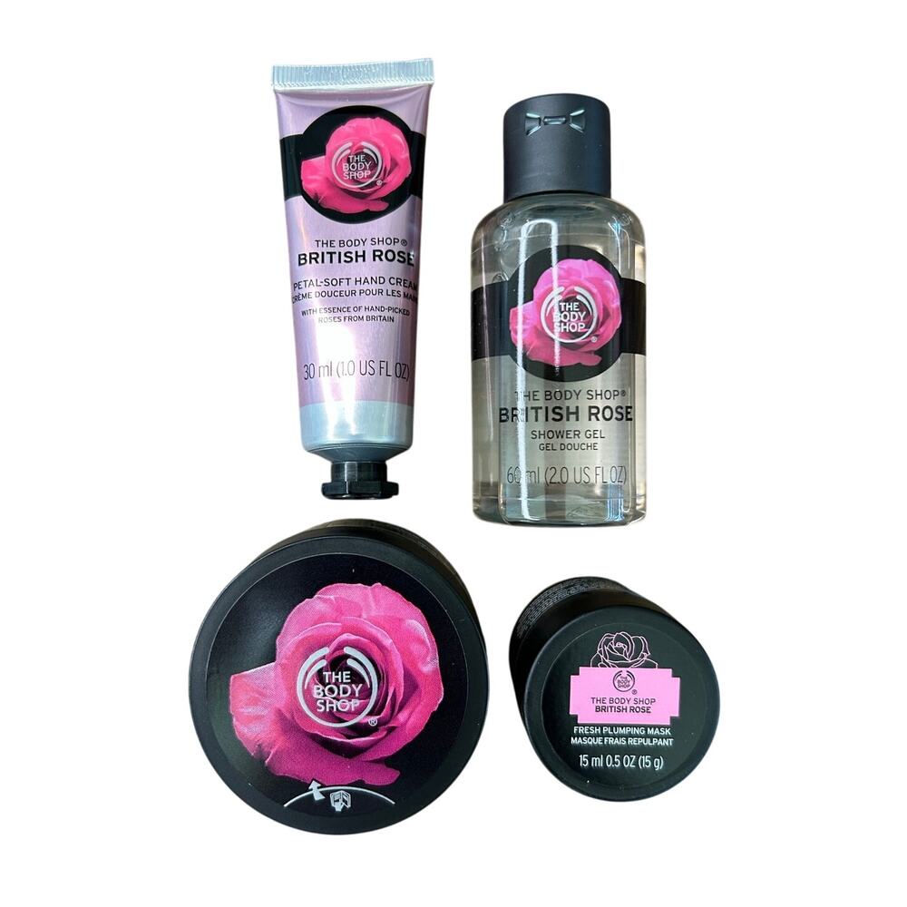 The Body Shop British Rose TRAVEL SET Hand Cream Body Scrub Shower Gel NLA HTF